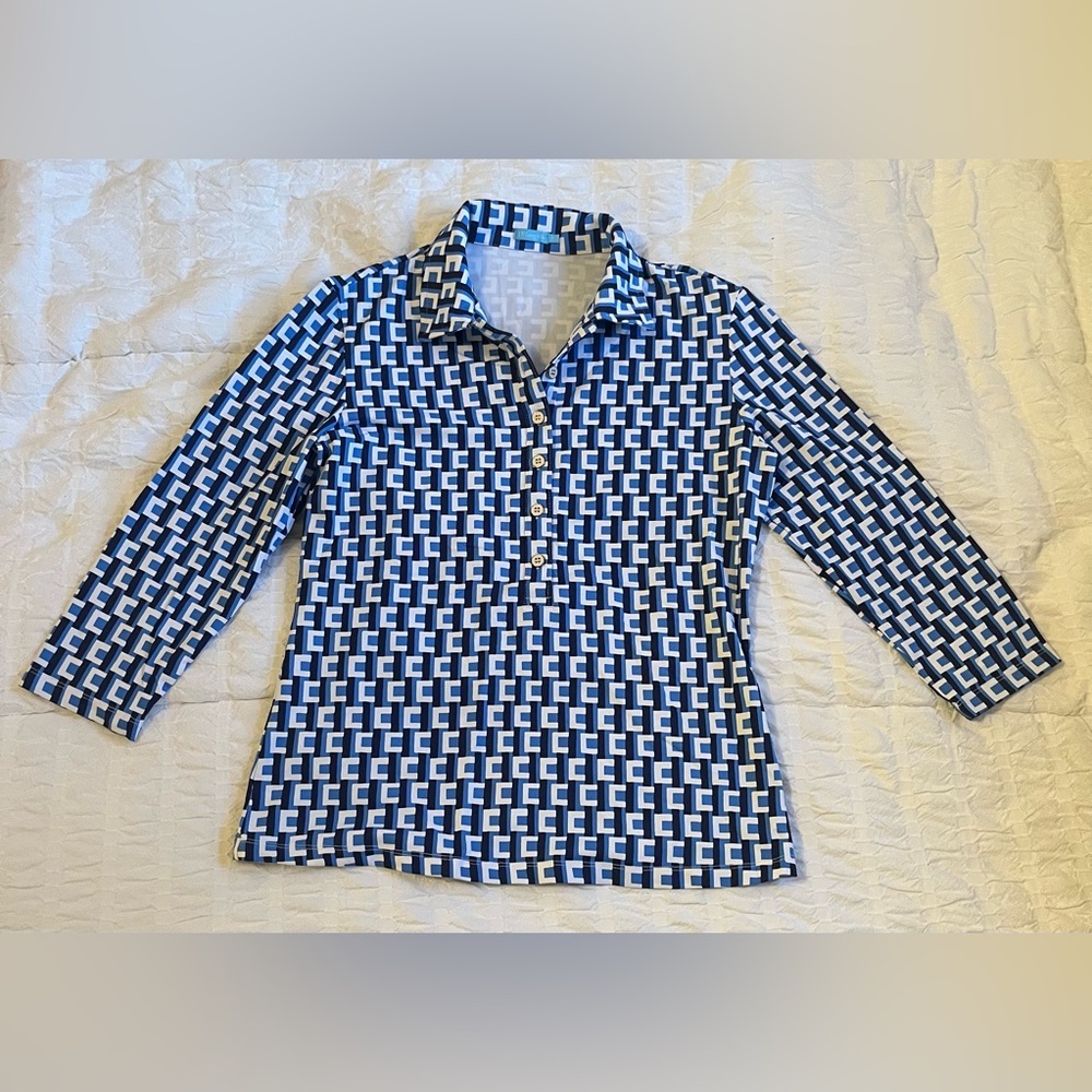 J McLaughlin Blue and White Top